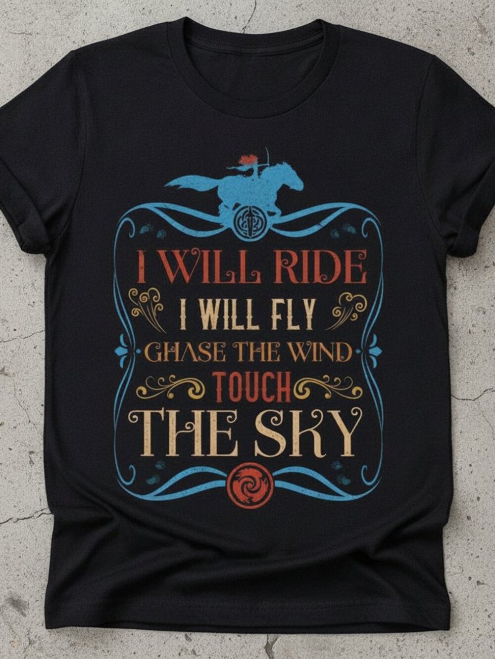 I Will Ride I Will Fly Archer Horse Vintage Quote Black T-Shirt